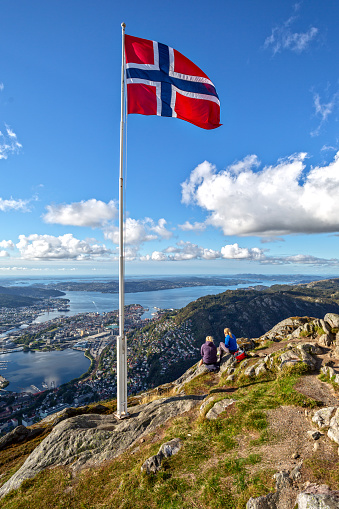 Bergen, Norway, September 20, 2013 : Two Female Friend Waiting for Sunset at Floyen Mountain
