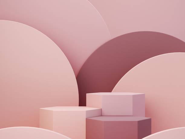 Minimal scene with podium and abstract background. Geometric shapes.
