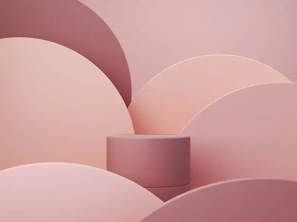 Pastel colors scene. Minimal 3d rendering. Scene with geometrical forms and textured background for cosmetic product. 3d render.