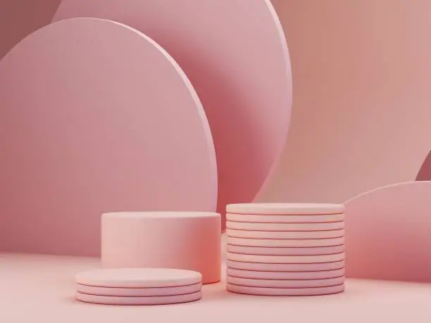 Pastel colors scene. Minimal 3d rendering. Scene with geometrical forms and textured background for cosmetic product. 3d render.