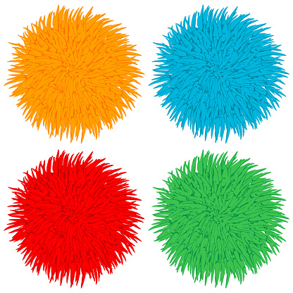 Colorful pom poms vector cartoon set.