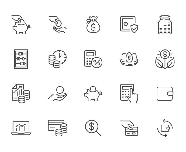 Money income line icon set. Pension fund, profit growth, piggy bank, finance capital minimal vector illustration. Simple outline signs for investment application. Pixel Perfect, Editable Strokes Money income line icon set. Pension fund, profit growth, piggy bank, finance capital minimal vector illustration. Simple outline signs for investment application. Pixel Perfect, Editable Strokes. retirement stock illustrations