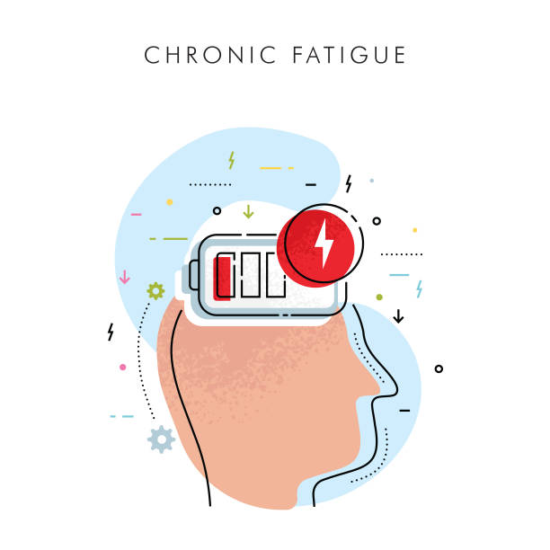 Mental Health Chronic Fatigue Modern style thin line icon with hand drawn texture representing chronic fatigue concept. chronic illness stock illustrations