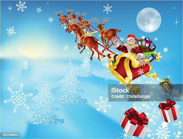 Santa W Jego Sanie - Stockowe grafiki wektorowe i więcej obrazów Sanie - Sanie, Święty Mikołaj, Dostarczać