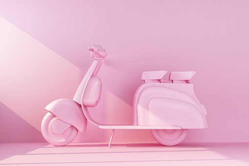 pink moped on pink background