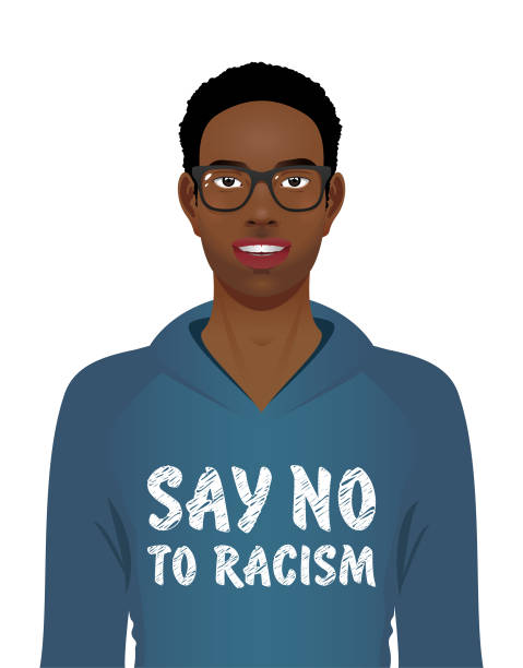 illustrazioni stock, clip art, cartoni animati e icone di tendenza di giovane nero contro il razzismo - portrait white background men 30s