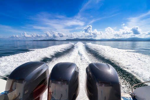 Fast motorboat trip on the Andaman Sea in Thailand