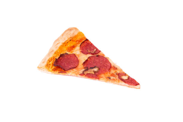 istock A slice of salami pizza with mushrooms, isolate top view 1251293444