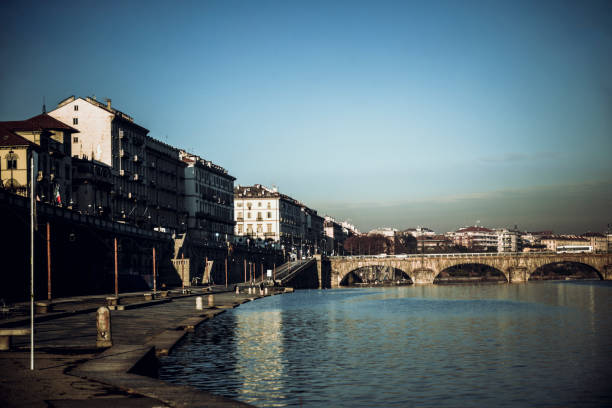 Po River and Bridge And Quayside in Turin Italy