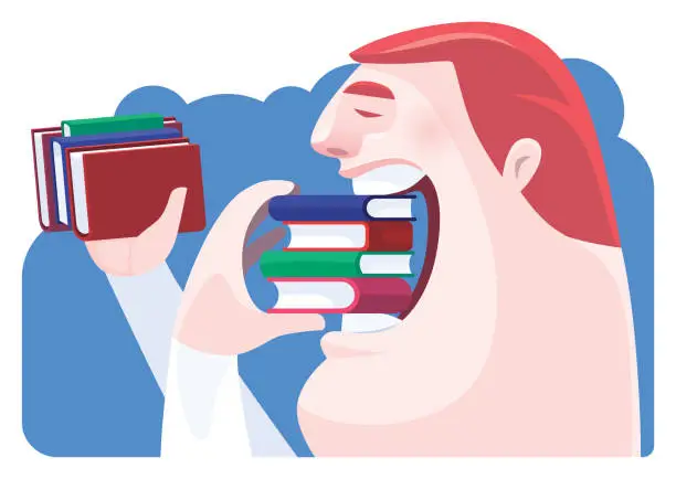 Vector illustration of man eating books