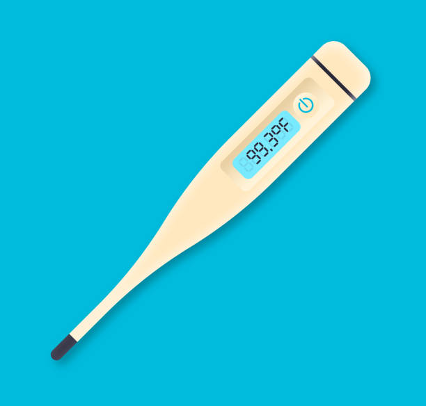 ilustrações de stock, clip art, desenhos animados e ícones de digital thermometer taking temperature fever check - termómetro digital