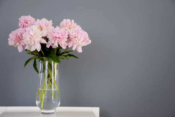 istock Pink peony flowers in glass vase 1251299150