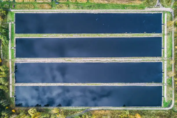 Photo of Abstract sendimentation tank of ironworks water treatment plant in Silesia Poland aerial drone photo view