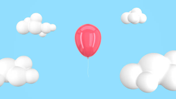 istock 3d rendering a balloon flies through the clouds. Smooth motion for advertising, digital marketing, social network. Unusual funny design, cartoon style joke. 1251304494