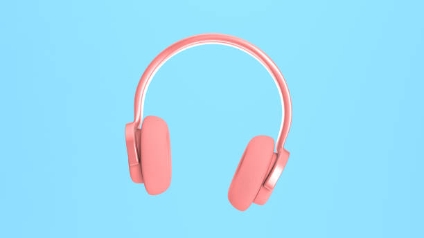 istock 3d rendering pink headphones move, dance and approach on a blue background. Advertising, digital marketing, social network. Unusual funny design, cartoon style joke. 1251304506