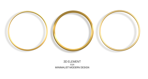 Golden rings isolated on a white background. Elements for design, decoration. Set of gold frames.