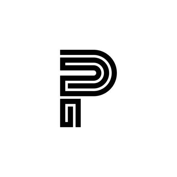 maze linie buchstabe logo p - letter p direction letter black stock-grafiken, -clipart, -cartoons und -symbole