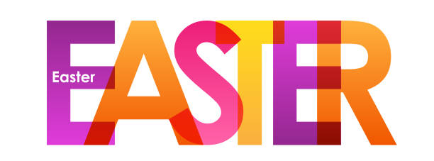 ostern bunte typografie banner - schokolade typografie stock-grafiken, -clipart, -cartoons und -symbole