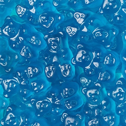 Blue huge gummy bears for candy sweetie background