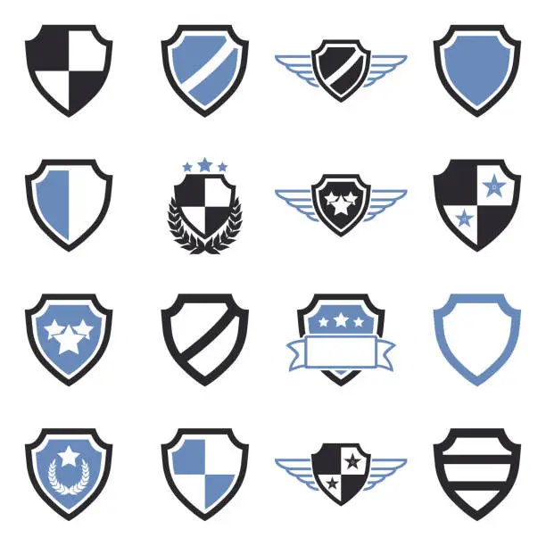Vector illustration of Shield Icons. Two Tone Flat Design. Vector Illustration.