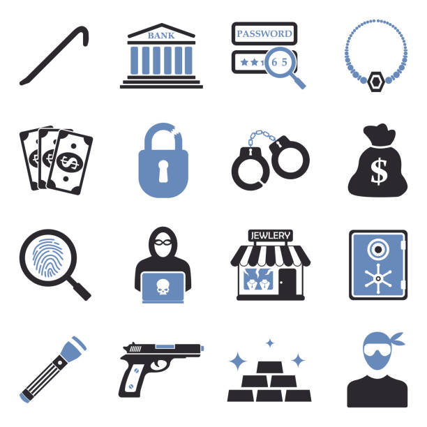 dieb-symbole. zwei-ton-flach-design. vektor-illustration. - computer icon symbol police handcuffs stock-grafiken, -clipart, -cartoons und -symbole