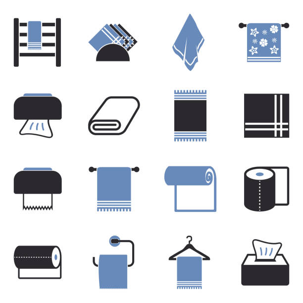 handtuch-icons. zwei-ton-flach-design. vektor-illustration. - porous bathtub public restroom bathroom stock-grafiken, -clipart, -cartoons und -symbole