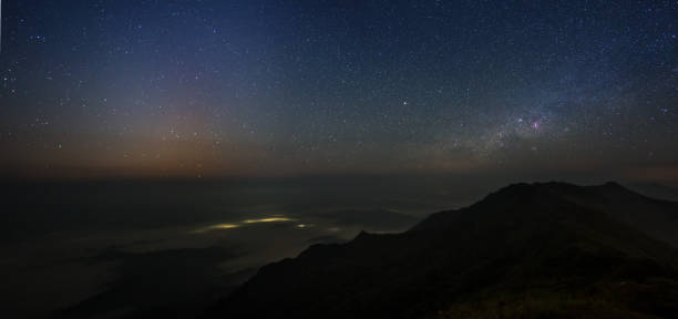 istock Milky way and star above mountain at night time 1251318110
