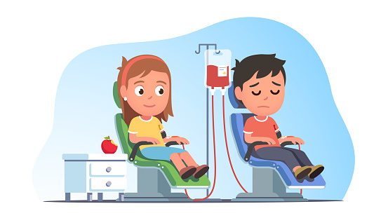 Blood Transfusion Health Treatment In Hospital Or Clinic Healthy Donor Girl  Giving Blood Donation To Ill Recipient Patient Person Saving Boy Kid Life  Emergency Infusion Flat Vector Illustration Stock Illustration - Download