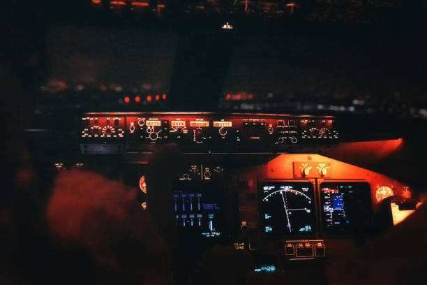 istock Jet cockpit and runway lights during a night landing 1251319841
