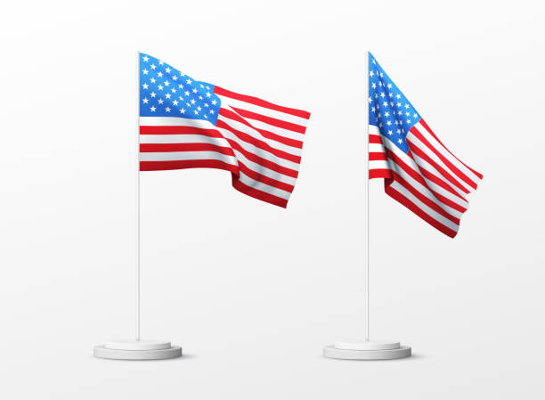 istock Set of realistic american flag isolated on white background. Vector illustration 1251320557