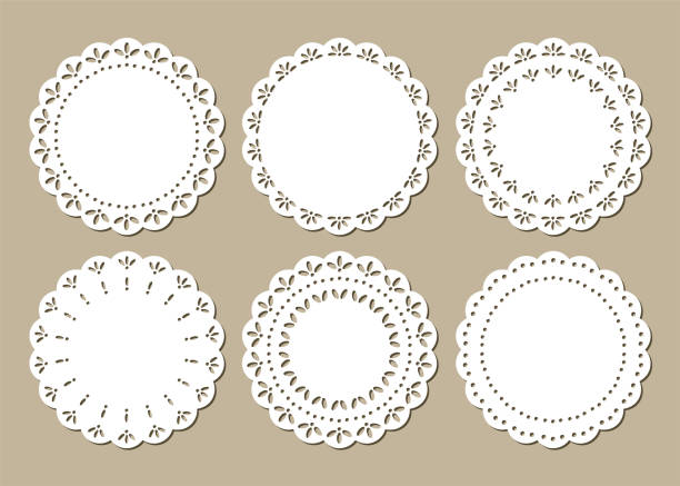 satz von niedlichen spitze doilies, platz matten, papier ausgeschnitten design, laser schneiden design - lace stock-grafiken, -clipart, -cartoons und -symbole