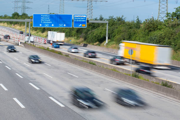 istock Blurred motion of dense traffic on German highway 1251322080