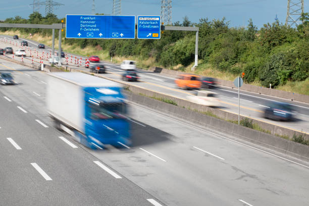 istock Blurred motion of dense traffic on German highway 1251322099