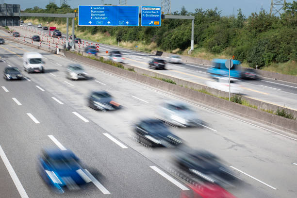 istock Blurred motion of dense traffic on German highway 1251322222
