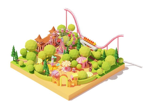 ilustrações de stock, clip art, desenhos animados e ícones de vector isometric amusement park map - amusement park illustrations