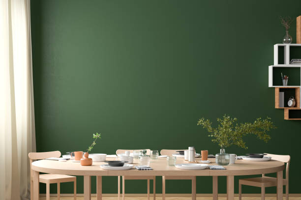 istock Blank wall mock up in the dinning room with served table. 1251324475