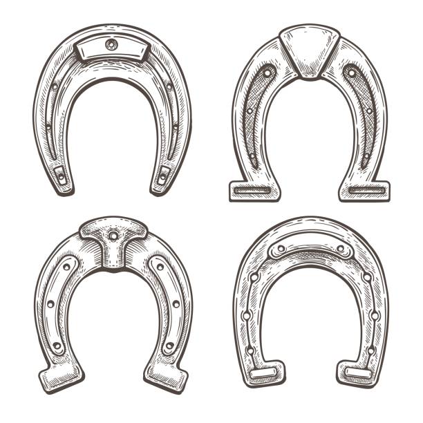 illustrations, cliparts, dessins animés et icônes de croquis de fer à cheval d’acier - horseshoe