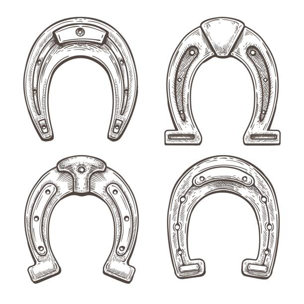 стальные подковы эскиз - horseshoe stock illustrations