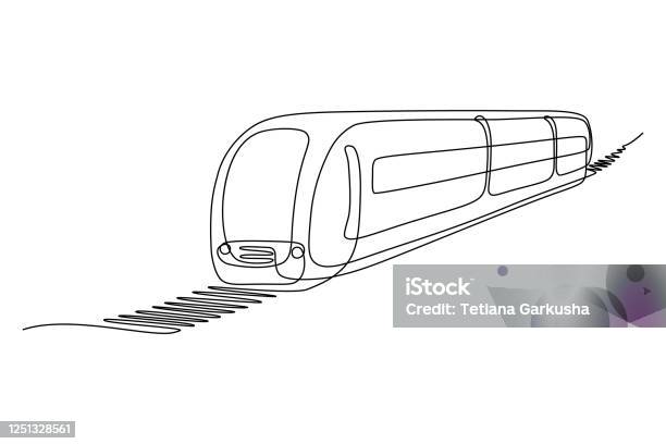 Train Se Déplaçant Sur La Voie Ferrée Vecteurs libres de droits et plus d'images vectorielles de Train - Train, Dessin au trait, Illustration