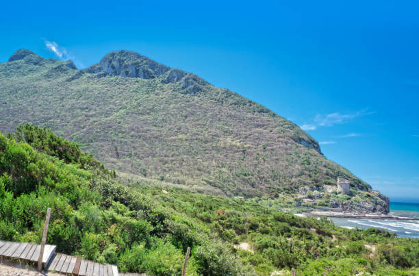View of the Circeo mountain - Latina Italy The Circeo mountain with copy space sabaudia stock pictures, royalty-free photos & images