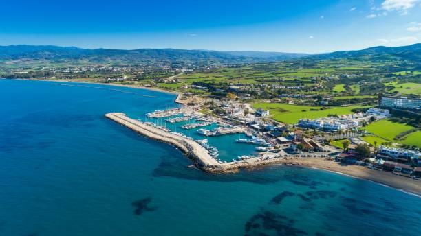 aerial latchi, paphos, chipre - akamas fotografías e imágenes de stock