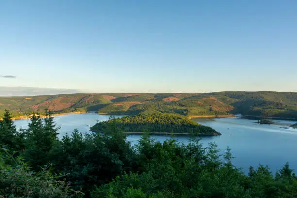 View of Rursee and Schwammenauel in Eifel National Park, Germany