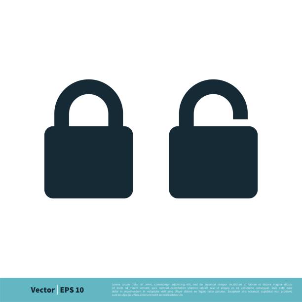 stockillustraties, clipart, cartoons en iconen met voorbeeldafbeelding van het padlockpictogram vector-logoafbeelding. vector eps 10. - slot beveiligingsapparatuur