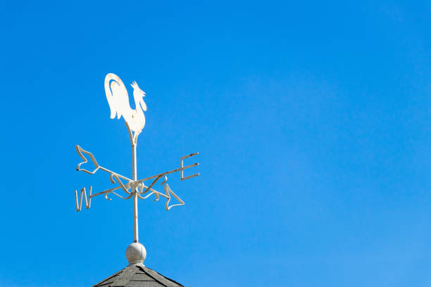 istock White rooster weather vane show the wind direction on blue sky background 1251332309