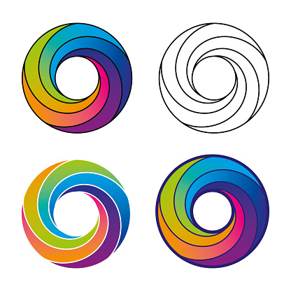 Vector Illustration of a Beautiful Collection of Abstract Multicolored Vortex Swirl. Modern Design in four colour options for your Brand or Logo.