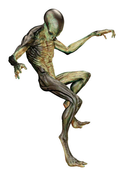 istock 3D illustration green alien on white 1251333287