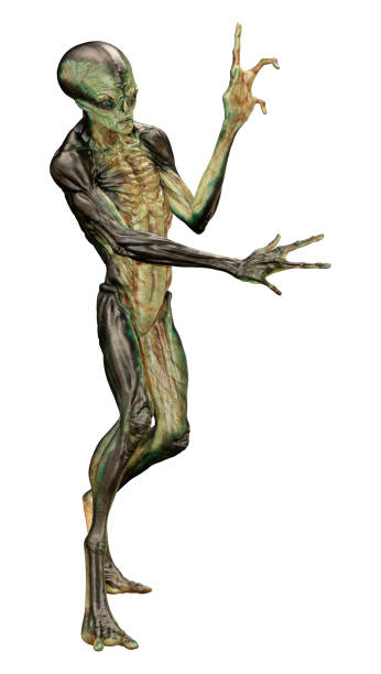 istock 3D illustration green alien on white 1251333325