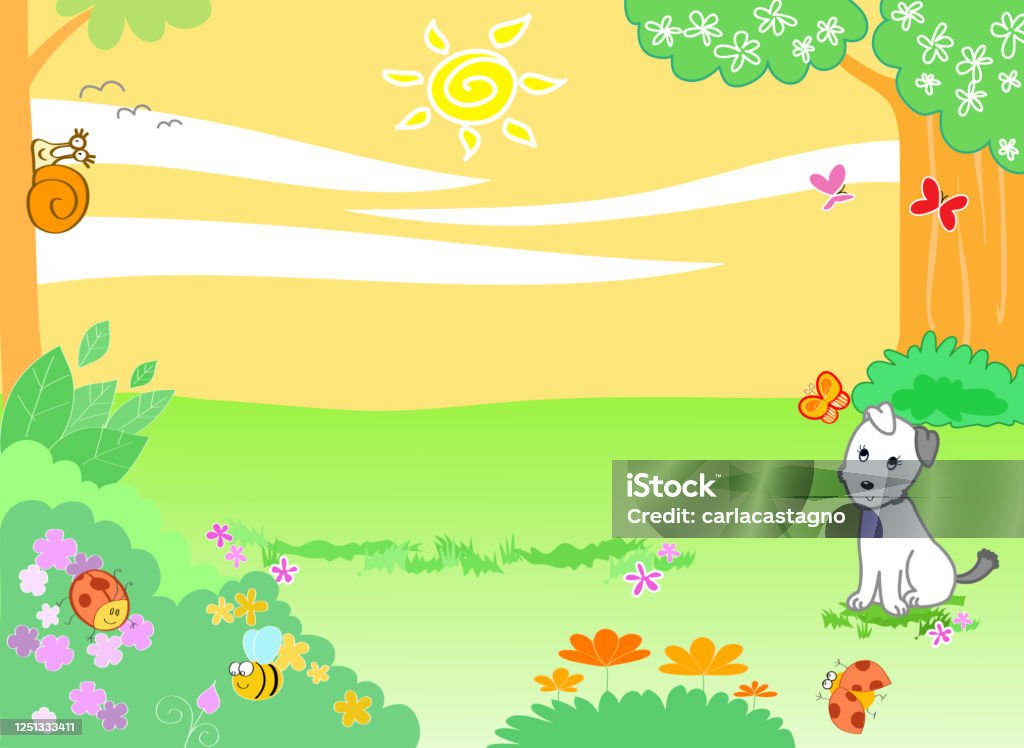Cartoon Nature Landscape Background For Kids Stock Illustration - Download  Image Now - Backgrounds, Dog, Cartoon - iStock