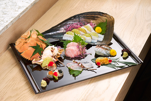 Premium Sashimi garnished with edible flowers