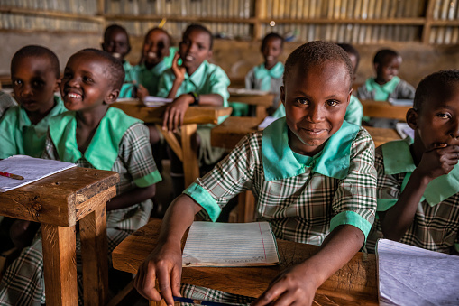 African school children in the school near Masai Mara Game Reserve in Kenya, East Africa